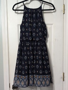 miami Navy Sleeveless Dress with Cream and Light Blue Border